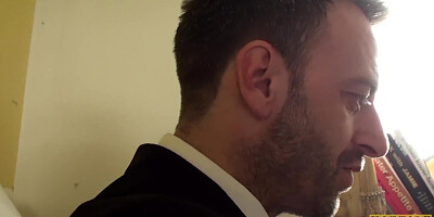 Subslut Montse Swinger gags on cock before rough anal fuck