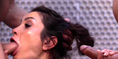 Valentina Bianco sucks two hard dicks and gets double penetrated