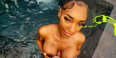 Big tit black gf pov rides poolside on a sunny day