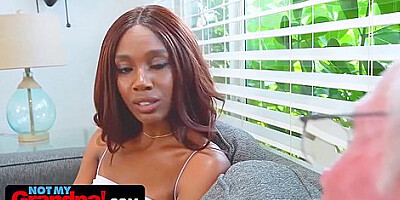 Horny Old Stepgrandpa Busts In Pretty Ebony Teen 18+ Rubbing Her Clit And Helps Her Cum