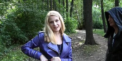 Blonde gets naked and has sex in public