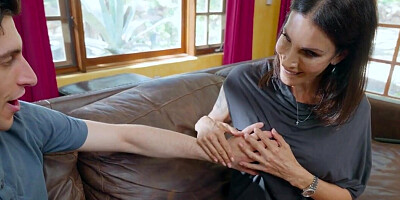 MILF Welcoming the younger dude with a sloppy blowjob