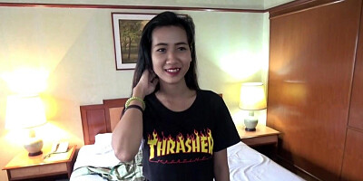 Man penetrates the oriental girl's shaved vagina