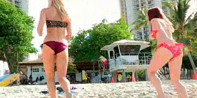 Melody and Lena ladies porno teenager Hawaii Part II The beach smooching
