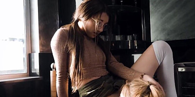 Nerdy girl is upset but lesbian sex boosts her mood