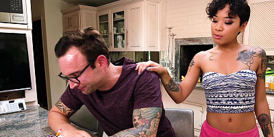 Honey Gold sucks cock & bends over the kitchen counter for a hard fuck