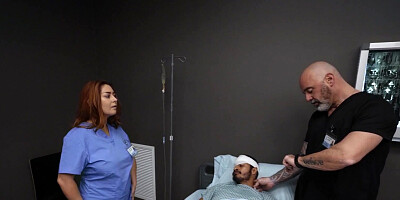 Slutty redhead nurse with big naturals gets screwed in POV