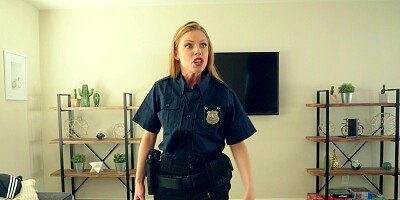 Lady cop Britney Amber helps her stepson to focus on his homework