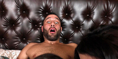 Cherie Deville and Kylie Rocket pleasuring lucky dude in bed