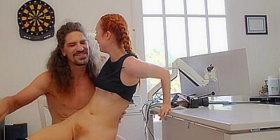 Feisty Redhead Volleyball Player Scarlet Skies Rides Coaches Balls For Team Position