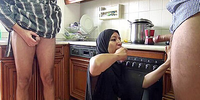 Horny Cuckold Wife Sucks Big Cock In Front Of Husband