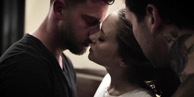 Busty brunette DPed by two stepbrothers