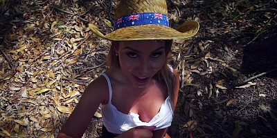 Nina Milano sucks thick dick and gets pounded outdoors