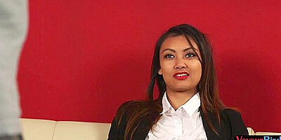 Seductive CFNM Asian slut enjoys view on male jerking