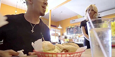 Beautiful waitress Khloe Kapri seduces unhappy customer