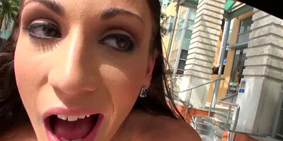 Perky brunette Vanessa Sixxx is picked up in public for a quick fuck