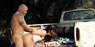 Kimber Woods sucks hard cock and gets boned outdoors