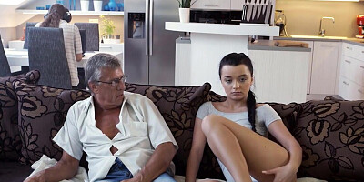 Offended babe sucks the future father-in-law off