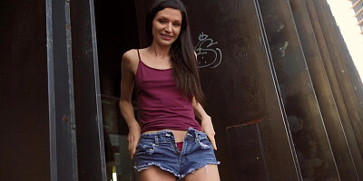 Arian Joy gives blowjob in POV outdoors