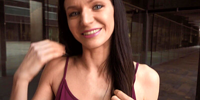 Arian Joy gives blowjob in POV outdoors