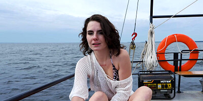 Babe Darcy Dark caresses herself solo on a yacht