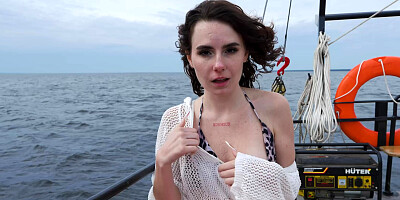 Babe Darcy Dark caresses herself solo on a yacht