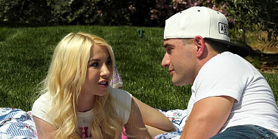 Innocent looking babe Kenzie Reeves fucks her stepbrother outdoors