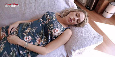 Inviting platinum-blonde stunner with yam-sized boobs, Nikki Brooks got torn up while having a nap on the bed