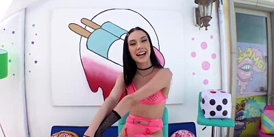 Slender brown-haired in glamour, pinkish underwear, Jazmin Luv is getting humped in front of the camera