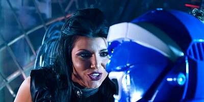 Space witch Romi Rain gets Power Banger's cock deep inside her holes