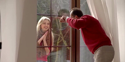 Excited blonde comes to lover's house to be fucked