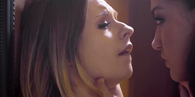 Elated lesbians in sexy lingerie lick and finger cunts