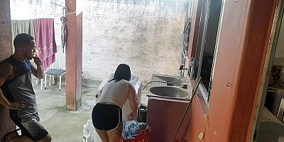 wife left and the maid couldn',t resist my erect dick