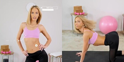 Canadian ash-blonde, Sky Pierce is holding her gams elevated high while getting rammed with a rock hard man meat