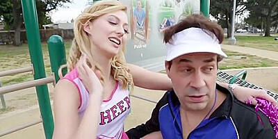 Papa cheer coach drilling Alexa Grace shaved pussy