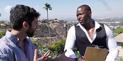 Muscled, black guy is fucking Mandy Muse from the back, in front of her partner