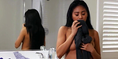 petite babe ember snow rides a big black cock