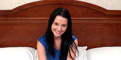 Very cute skinny 95 lb brunette teen sucks a fat cock