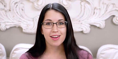 Fantastic black-haired with glasses and diminutive cupcakes is jerking on the bed and groaning while jizzing