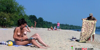 Skinny and young nudist chicks fool around