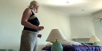 Guy fucks stepmom who is stuck under the table