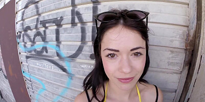 A woman that has a sexy natural ass is getting rammed outside