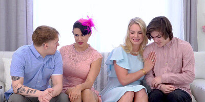 Naughty moms swap and fuck their own sons!