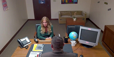 Head teacher enjoys big tits and ass at his office