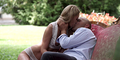 Blonde stunner Afina Kisser gets pleasantly fucked outdoors