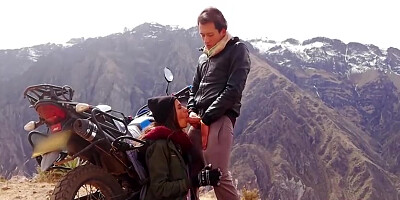 First-Timer duo love shagging on top of their bike in the good outdoors while dressed