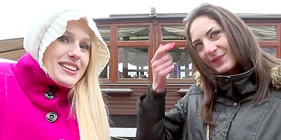 Hot Angel Wicky uses Two Vibrators on Miky Love in Public