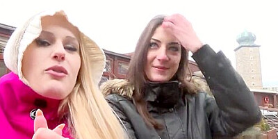 Hot Angel Wicky uses Two Vibrators on Miky Love in Public