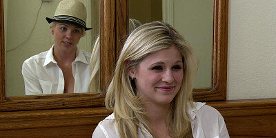 Lesbian girlfriends Scarlet Red and Tara Morgan make each other cum