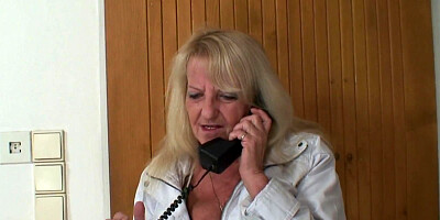 Elder ash-blonde in black tights screwed by young dude